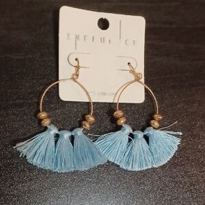 Stylish Gold and Blue Tassel Hoop Earrings